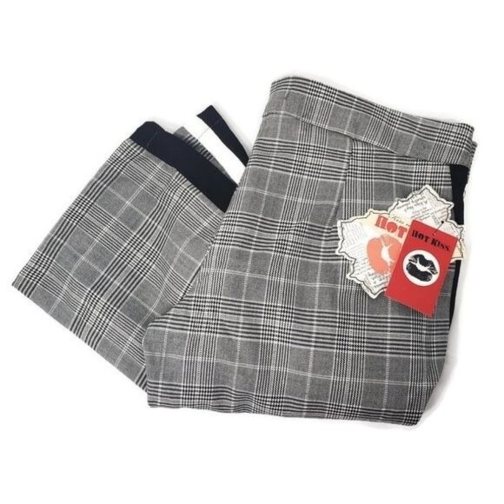 Hot Kiss Plaid Trousers Women 5 Gray Side Stripe Slim Leg NWT Preppy‎ Academia